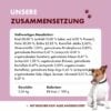 Auflistung über die Zusammensetzung des Rind Nassfutters und Angaben zu Gewicht und Kalorien des Inhalts.