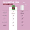 Auflistung der Vorteile des Rind NF Irish Pure. Laut Angaben (links) liegt der Fleischanteil bei über 60 %, es ist getreide- und sojafrei, es hat keine Füllstoffe und ist zuckerfrei. Anders bei herkömmlichen Marken (im Bild rechts, No-Name Brand) liegt bei vielen der Fleischanteil unter 50 %, es enthält oft Getreide, Soja oder Zucker und besitzt oft Füllstoffe.