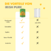 Auflistung der Vorteile des Huhn Adult NF Irish Pure. Laut Angaben (links) liegt der Fleischanteil bei über 51 %, es ist getreide- und sojafrei, es hat keine Füllstoffe und ist zuckerfrei. Anders bei herkömmlichen Marken (im Bild rechts, No-Name Brand) liegt bei vielen der Fleischanteil unter 50 %, es enthält oft Getreide, Soja oder Zucker und besitzt oft Füllstoffe.