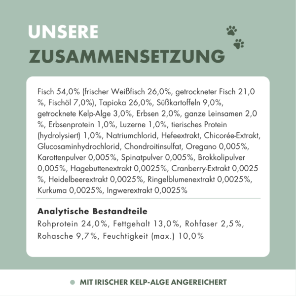 Irischer Weissfisch mit Gemüse & Kelp-Alge Zusammensetzung